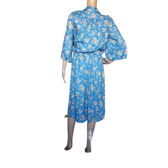 Vintage 70s Sears Bluson Wide Sleeve Blue Cherry Blossom Floral Day Dress 12 - Picture 5 of 12